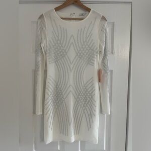 Blush White Bodycon Dress Long Sleeve Crew Neck